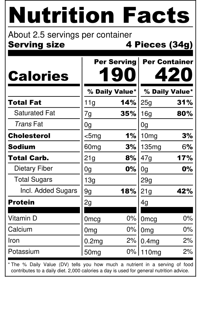 Mascarpone-Filled Shortbread Cookies nutritional label