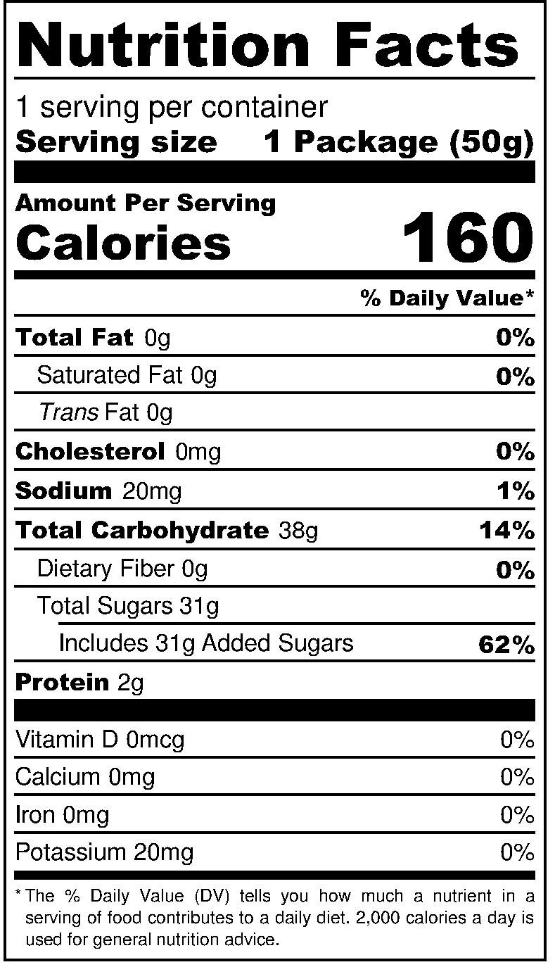 Peach Flavored Gummies nutritional label