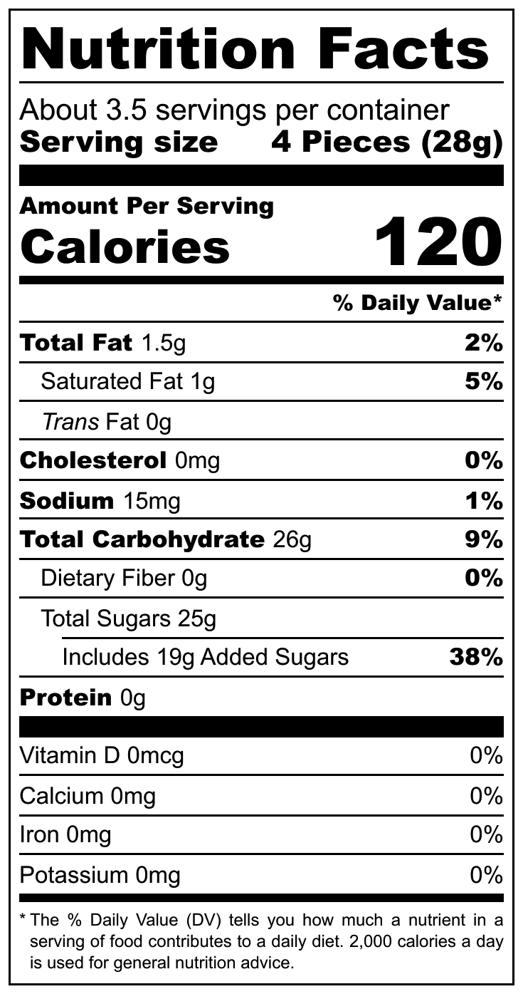 Mastic Rose Toffees nutritional label