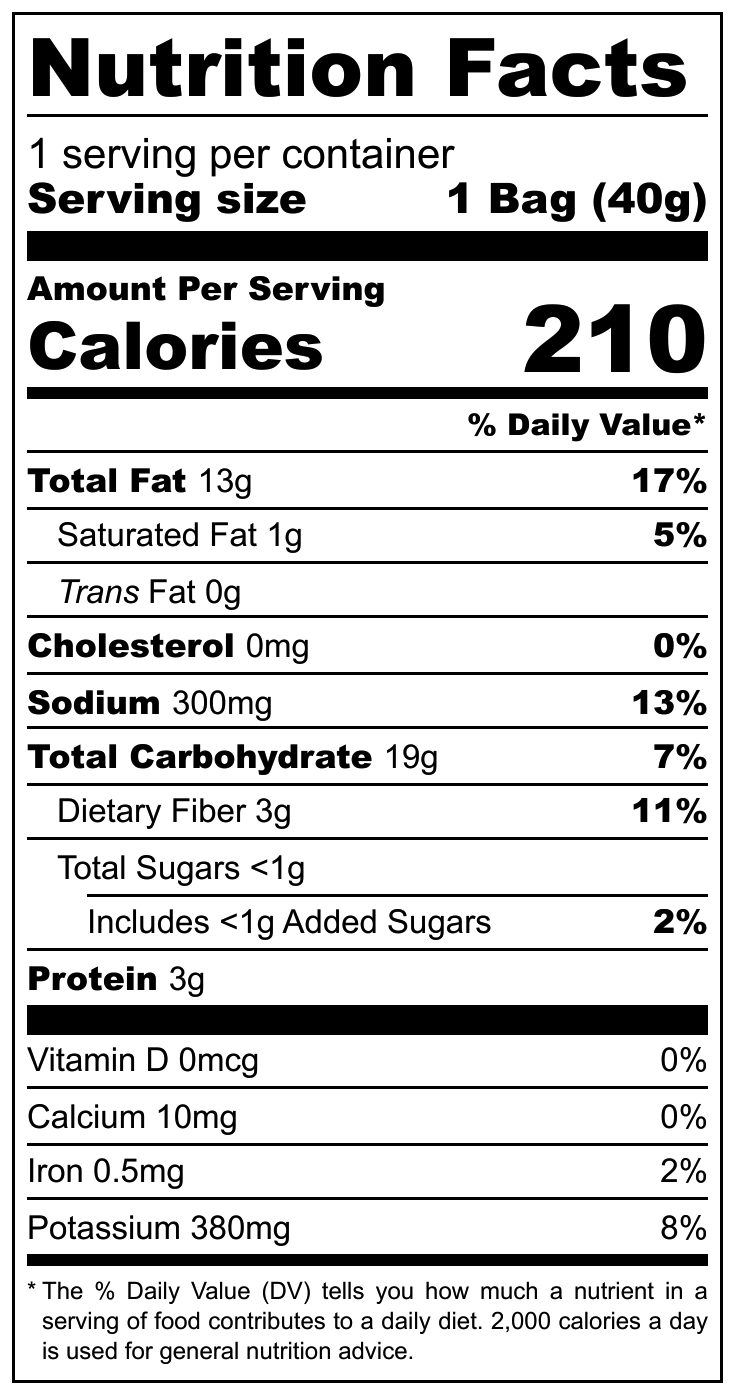 Dill & Chive Potato Chips nutritional label