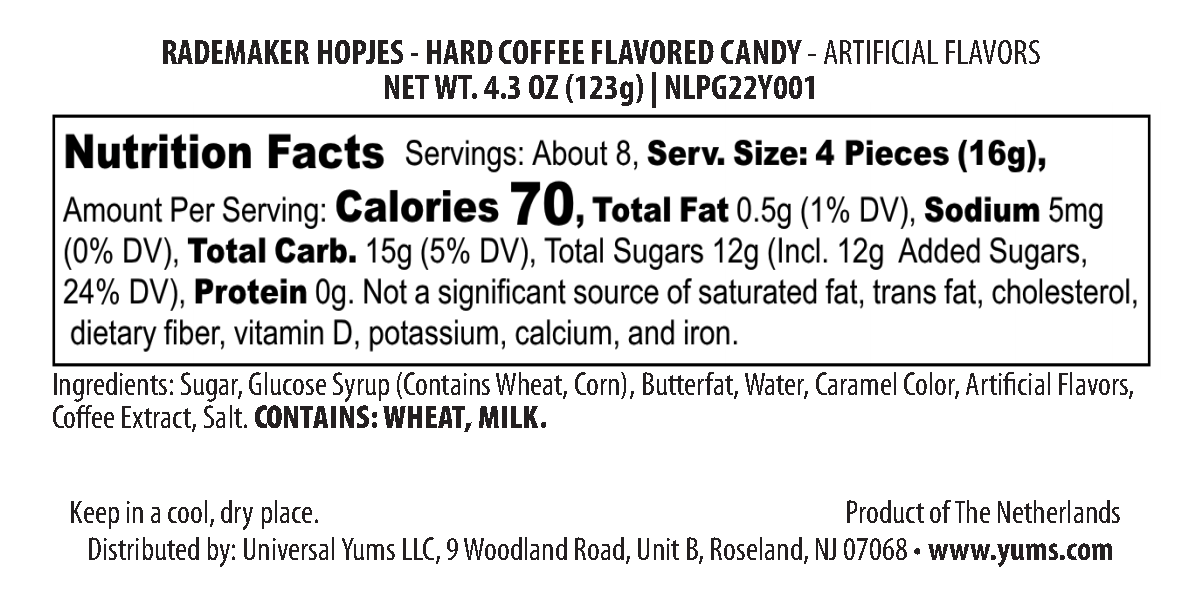 Blackcurrant & Melon Jelly Candy nutritional label