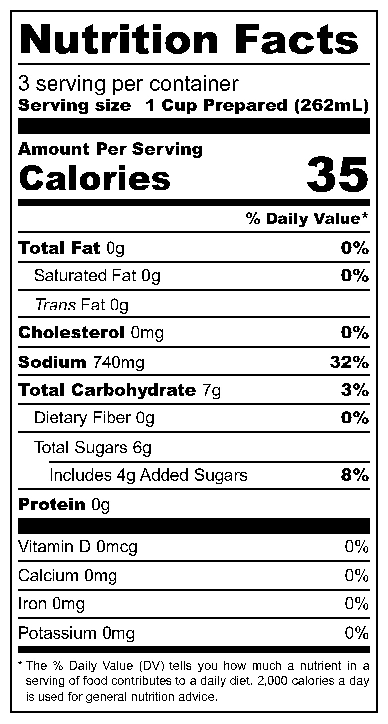 Red Borsch Soup nutritional label