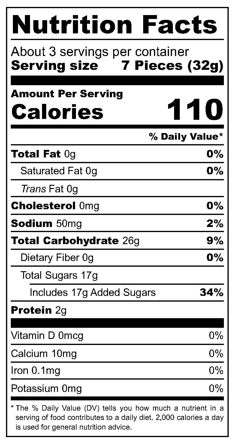 One Pounder Fizzy Iron Brew Soft Candy nutritional label