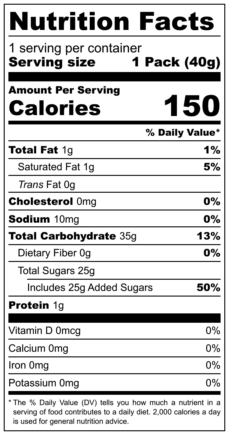 Sour Punk Spaghetti nutritional label