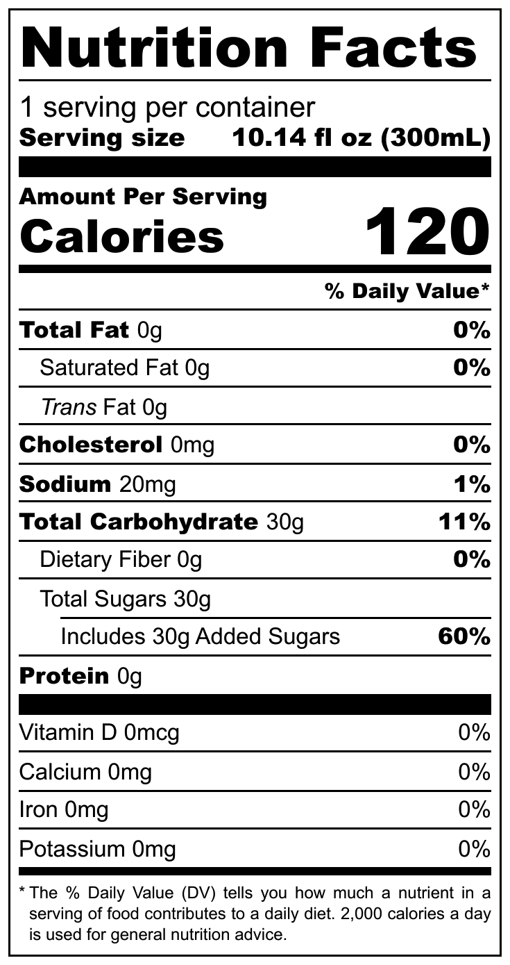 Thums Up Cola nutritional label
