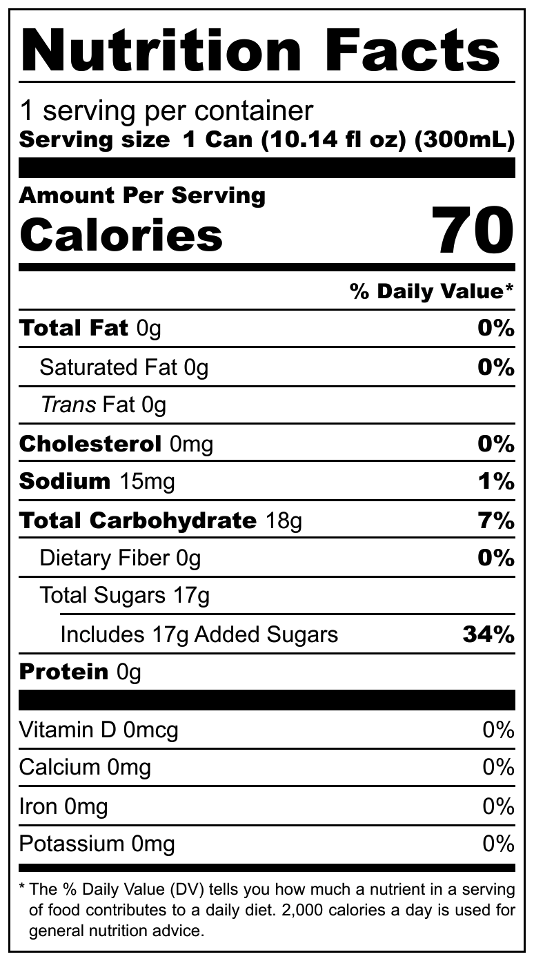 BOS Sparkling Rooibos Ice Tea Lemon nutritional label