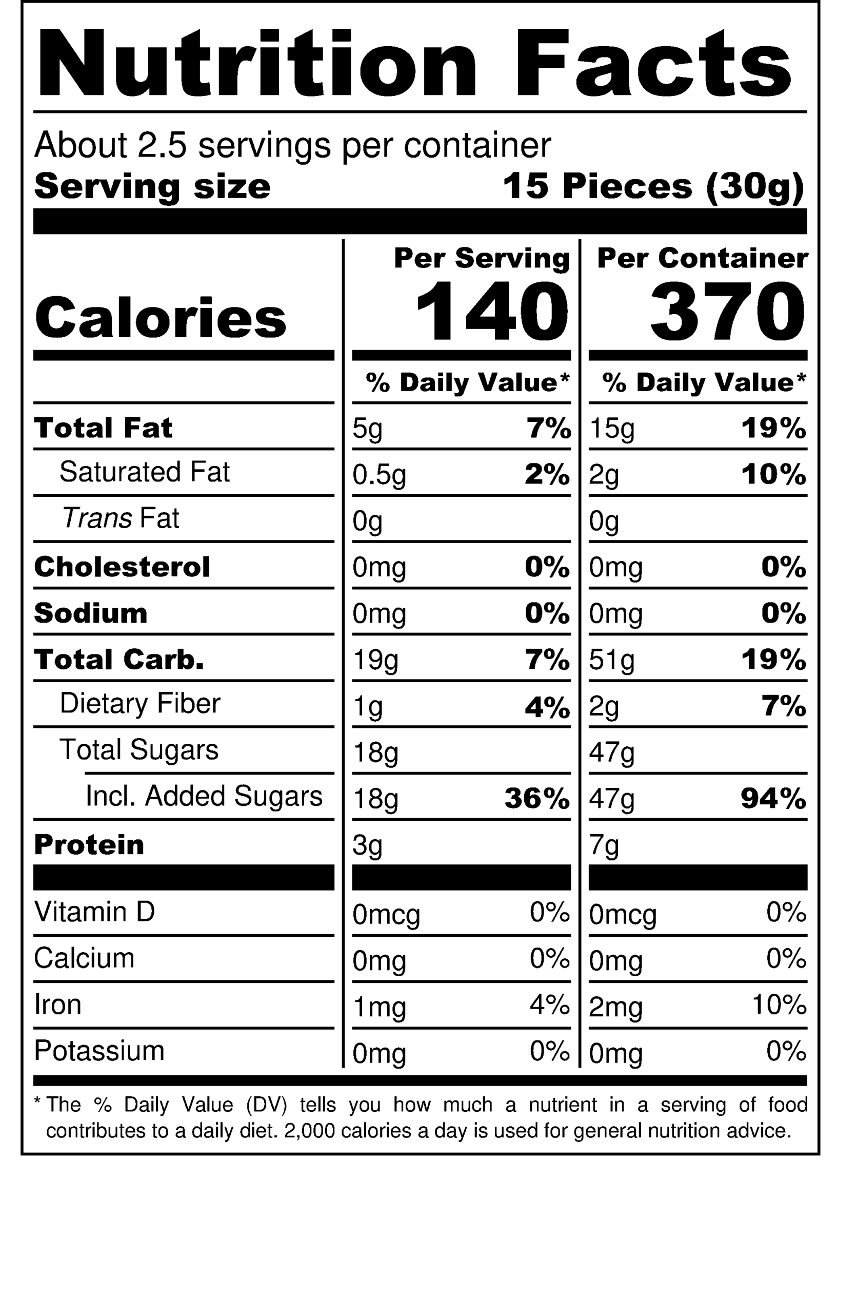 Laurieri Amarettini nutritional label