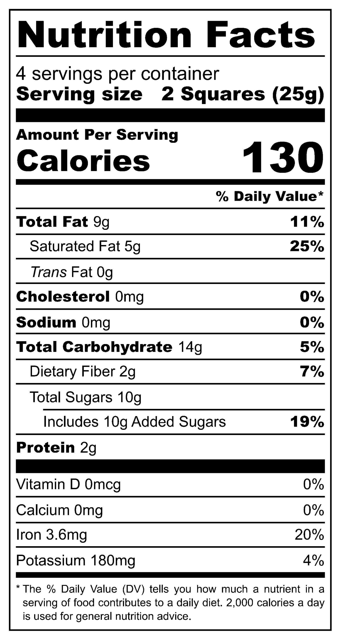 Chocolat Noir Cerise nutritional label
