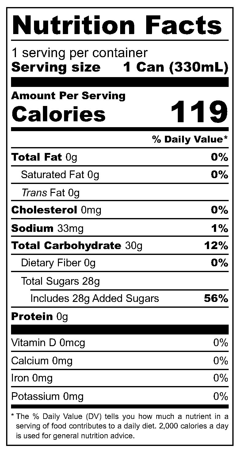Uludag Gazoz nutritional label