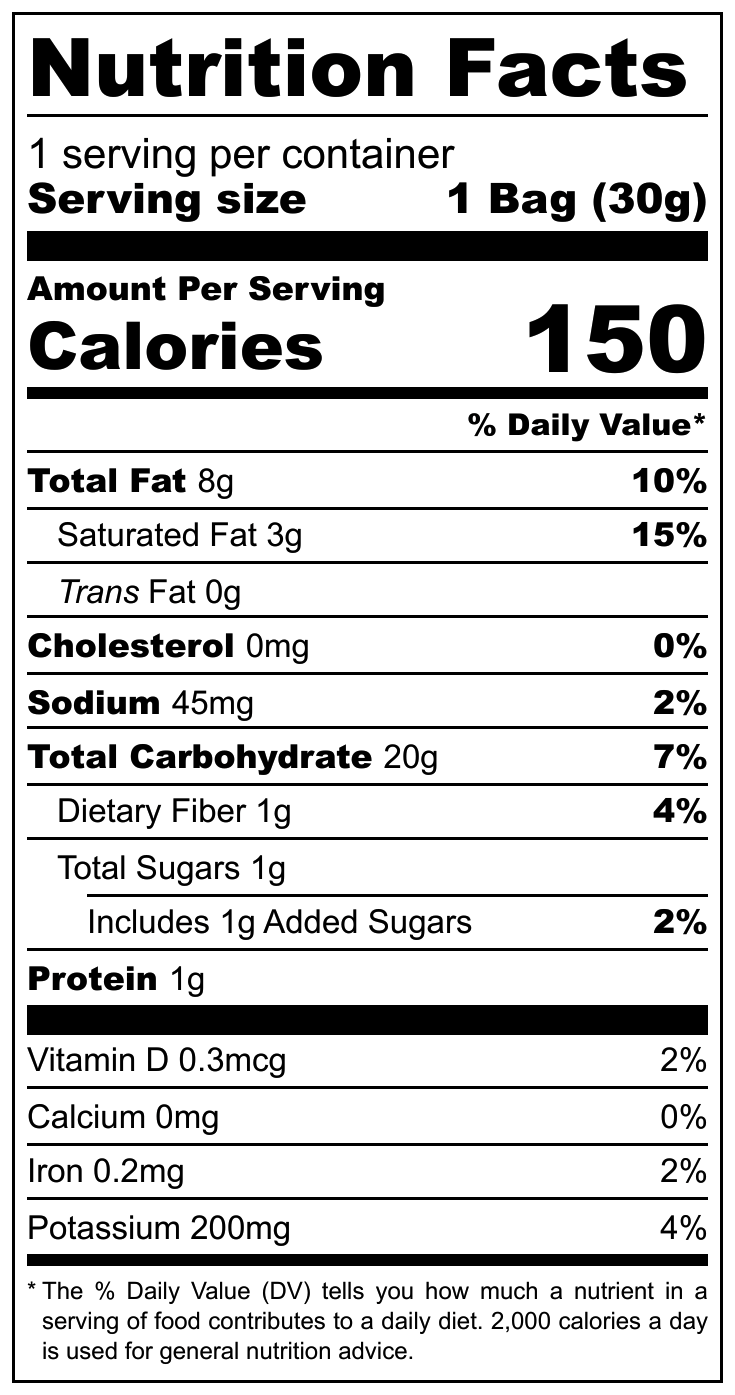 Turbana Garlic Plantain Chips nutritional label