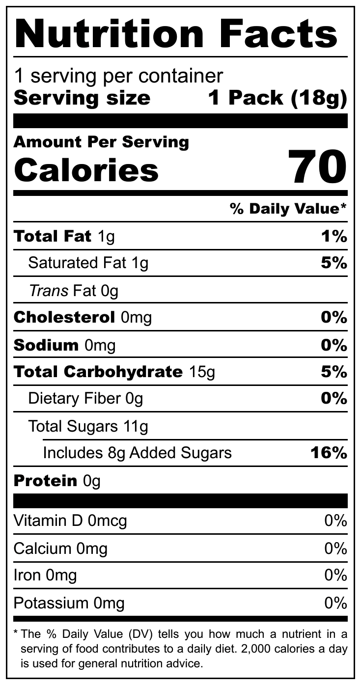 Sweetway Fizzy Chews nutritional label