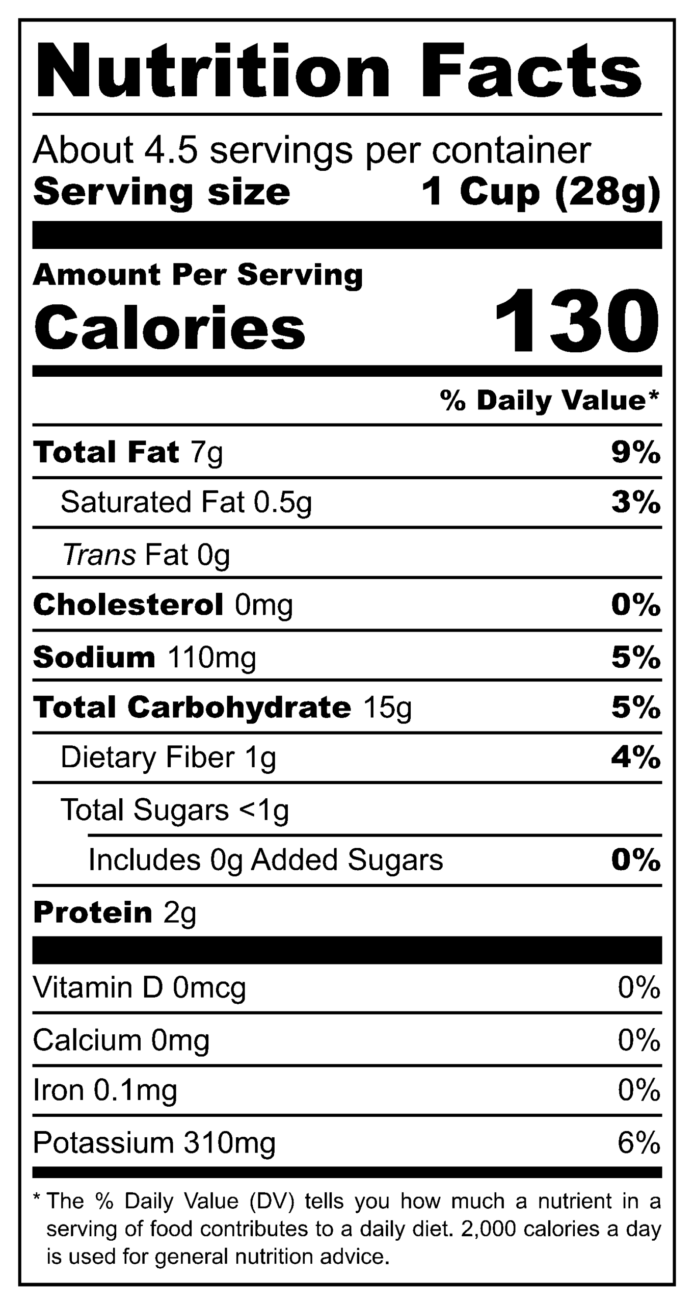 Hoeksche Potato Chips nutritional label
