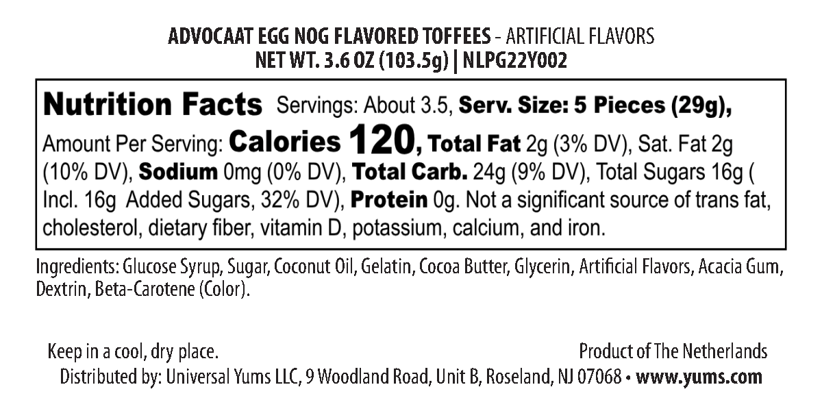 Van Melle Advocaat Smaak nutritional label