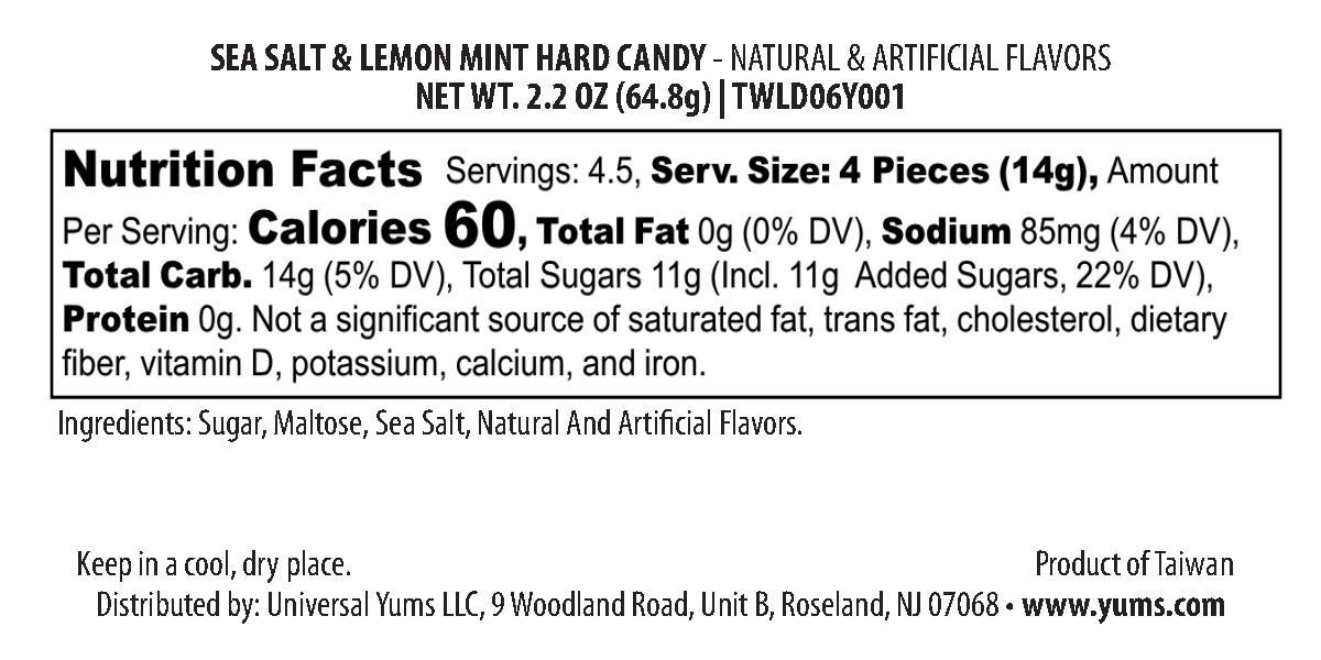 Khong Guan Hard Candy nutritional label