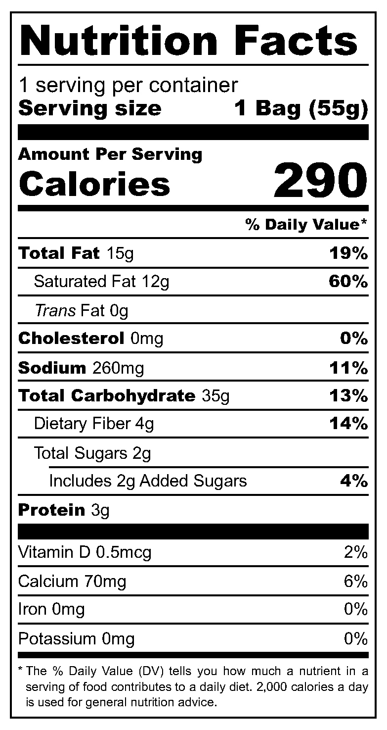 Maxicorn Roasted nutritional label