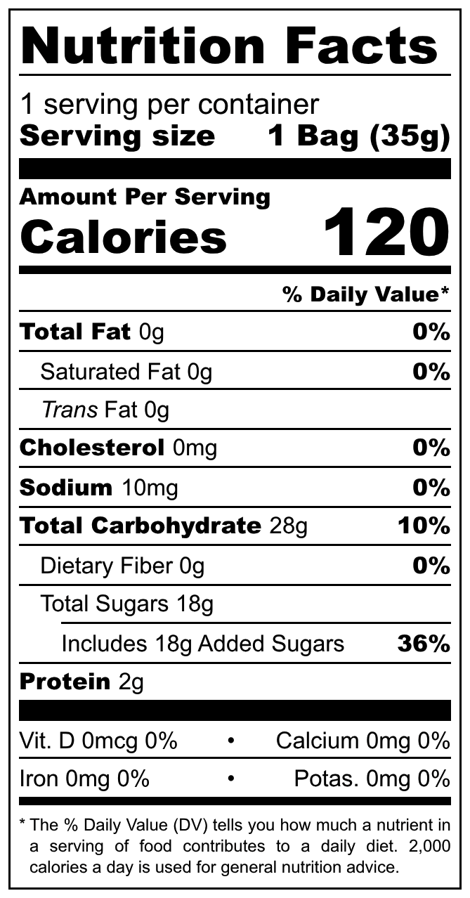 Yupi Yogurt Gummy nutritional label