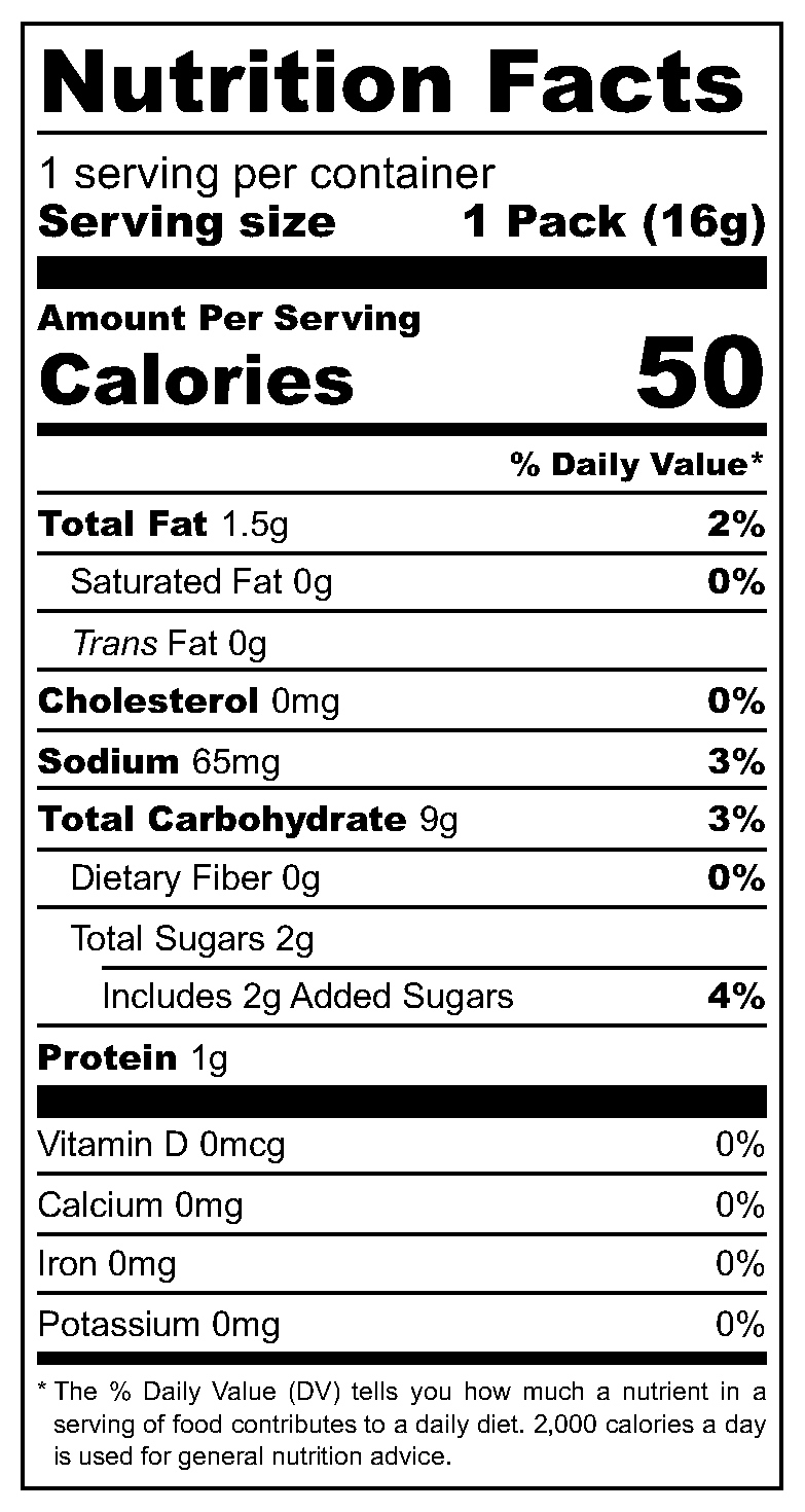 Vanelo Layer Cake nutritional label