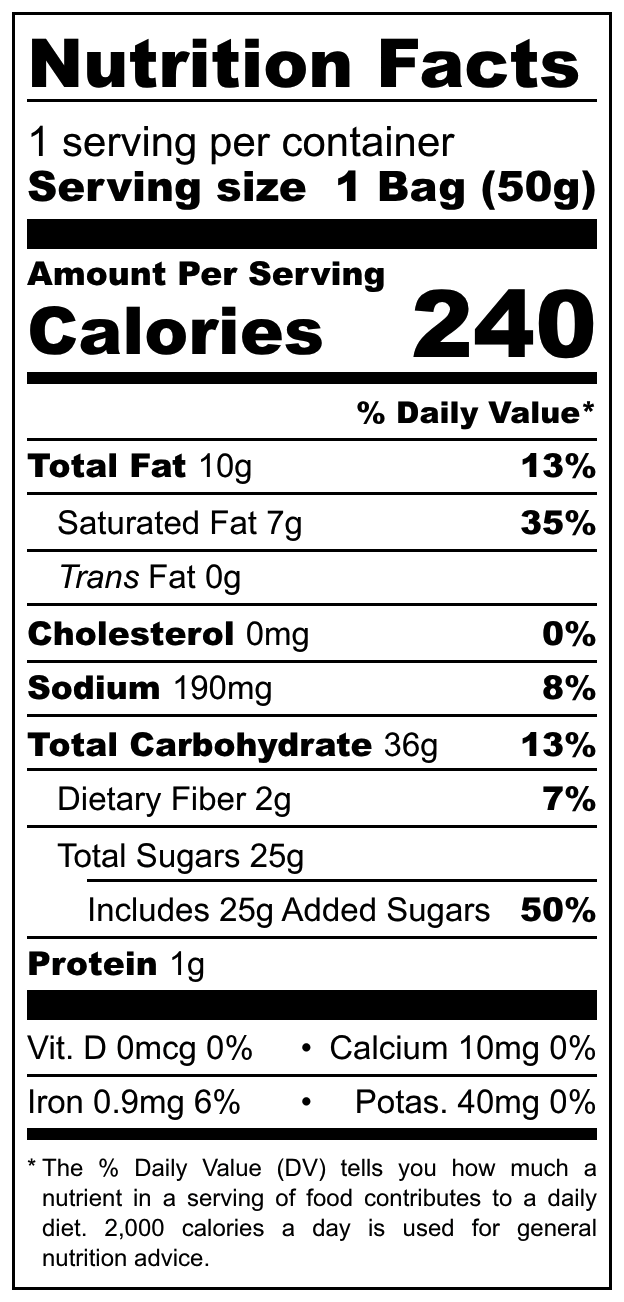 Snack Foods Popcorn nutritional label