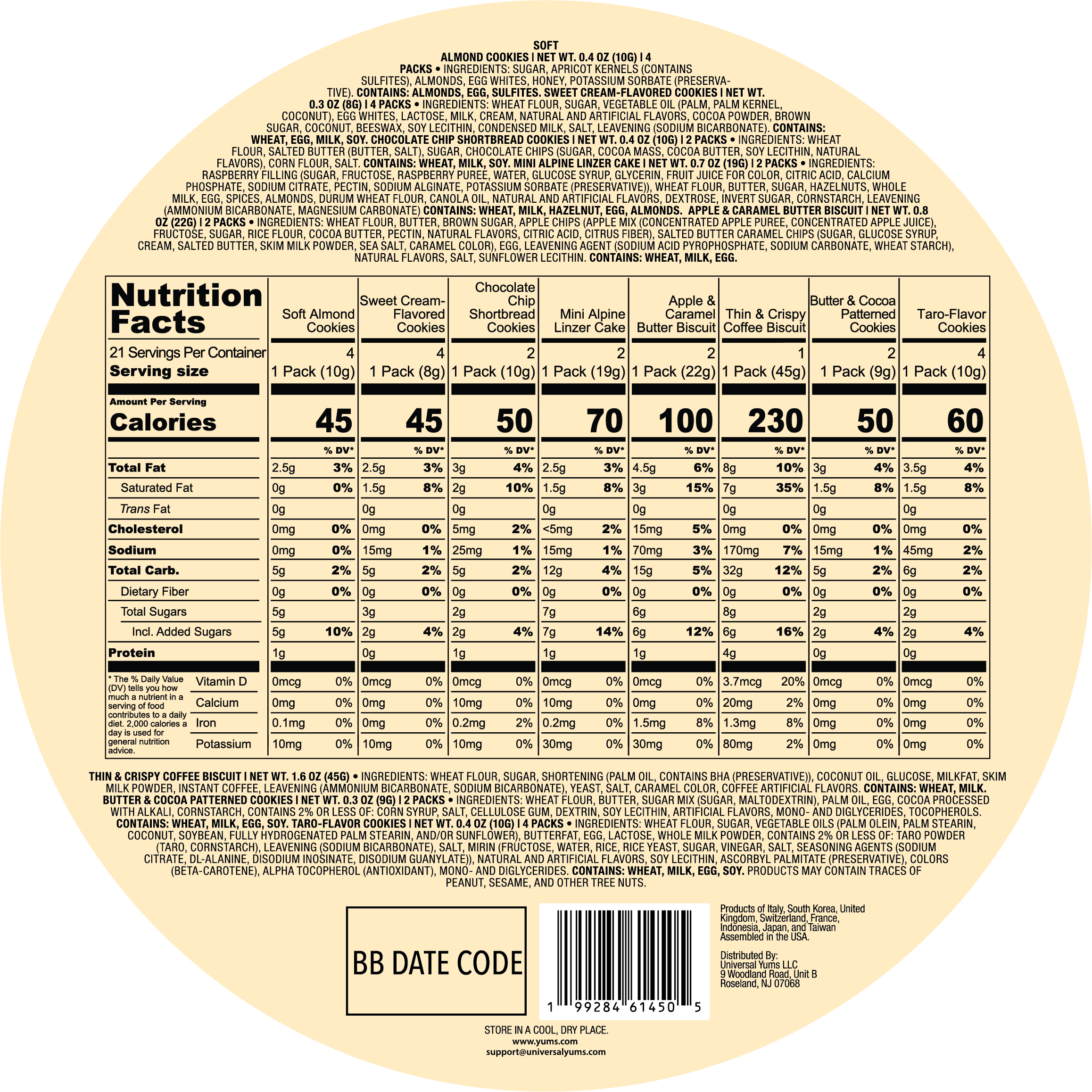 Cookies of the World nutritional label