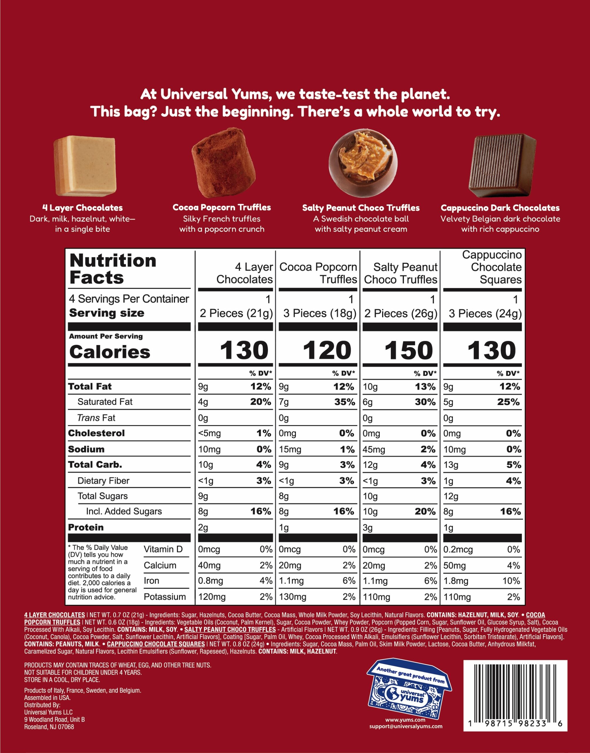 Chocolate Yums of the World nutritional label
