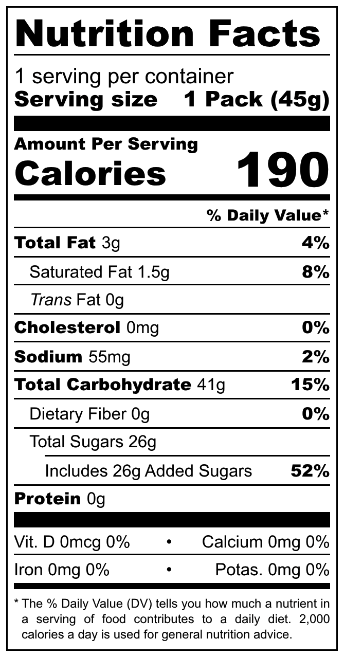 Bristows Bonbons nutritional label