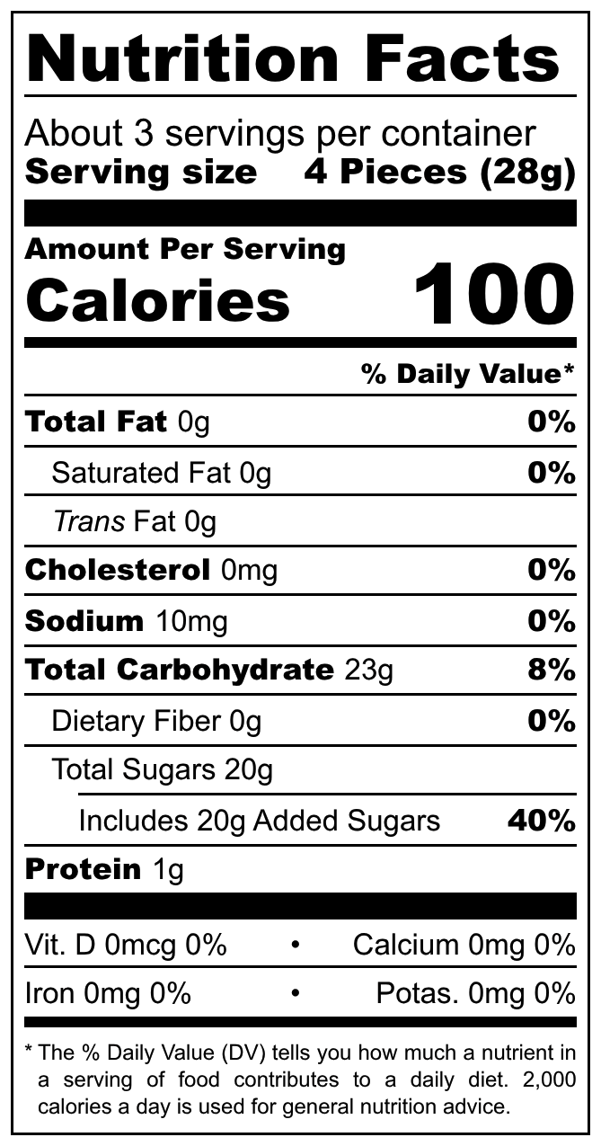 Klassika Skumtomtar nutritional label