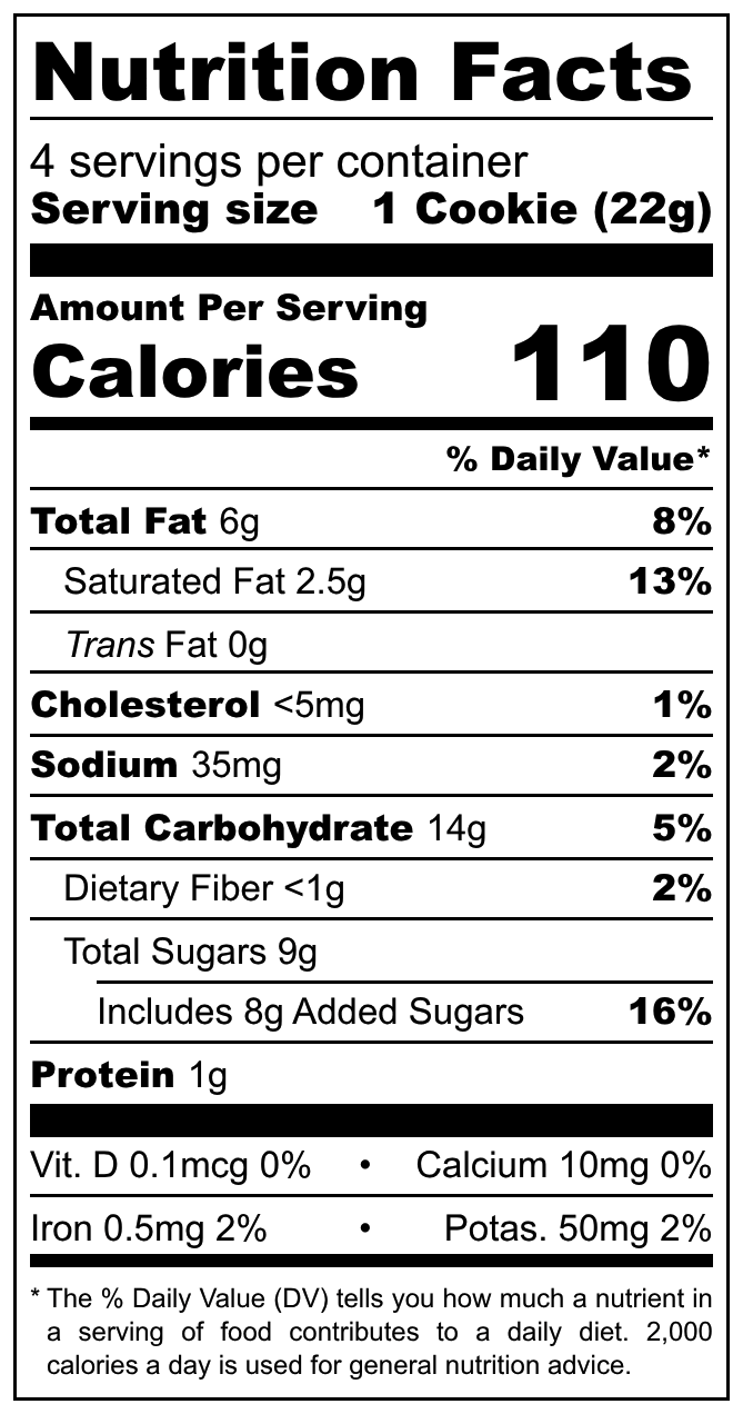Karens Bakery Danish Oat Cookies nutritional label