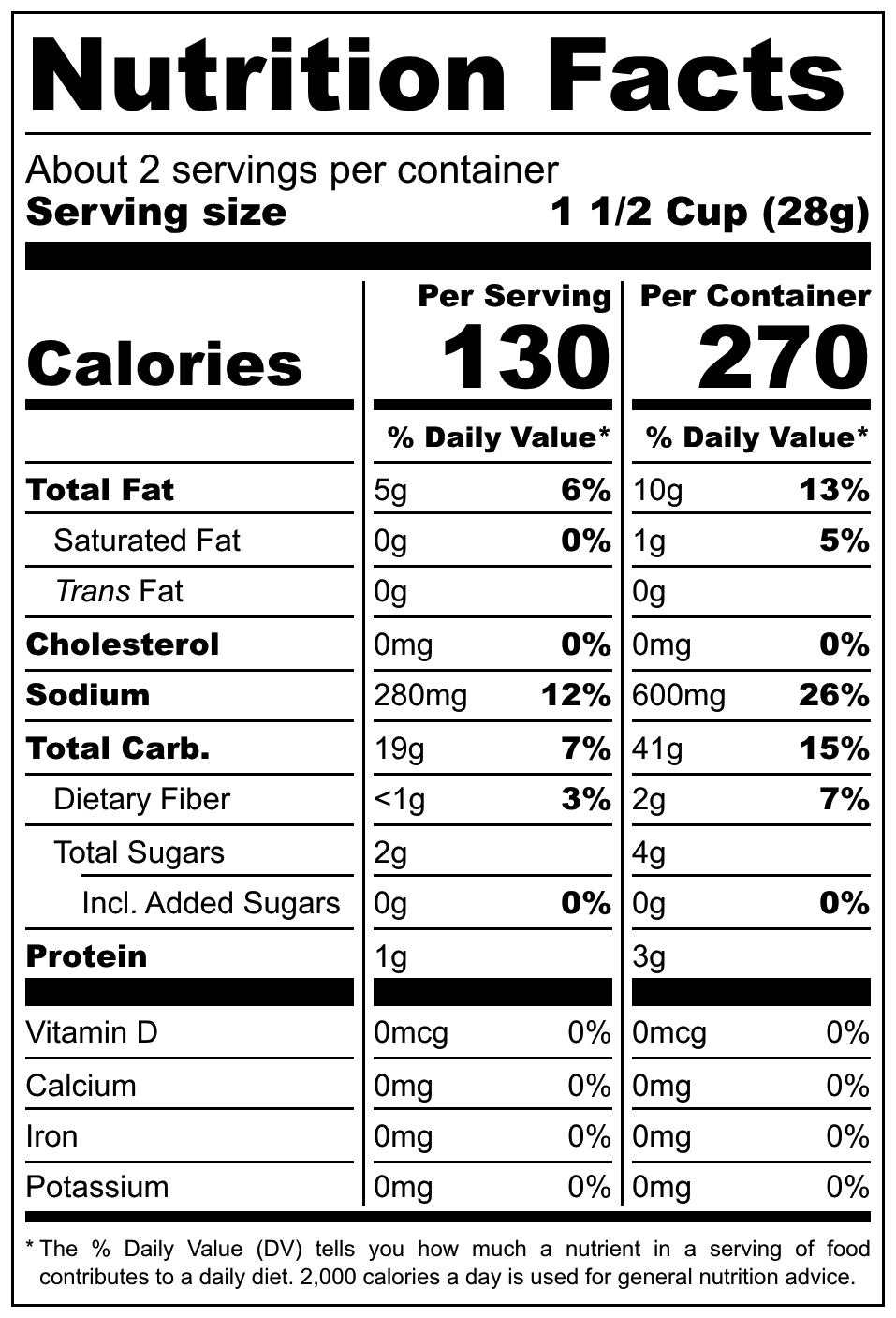 Vital Snack Quinoa Snack nutritional label
