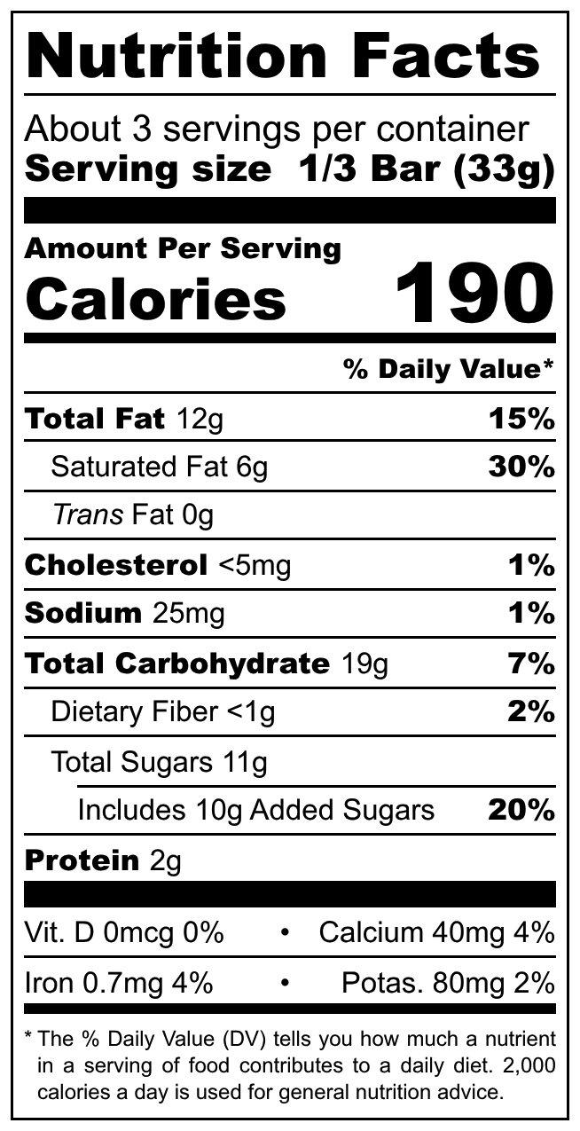 Weinrich's Dubai Style nutritional label