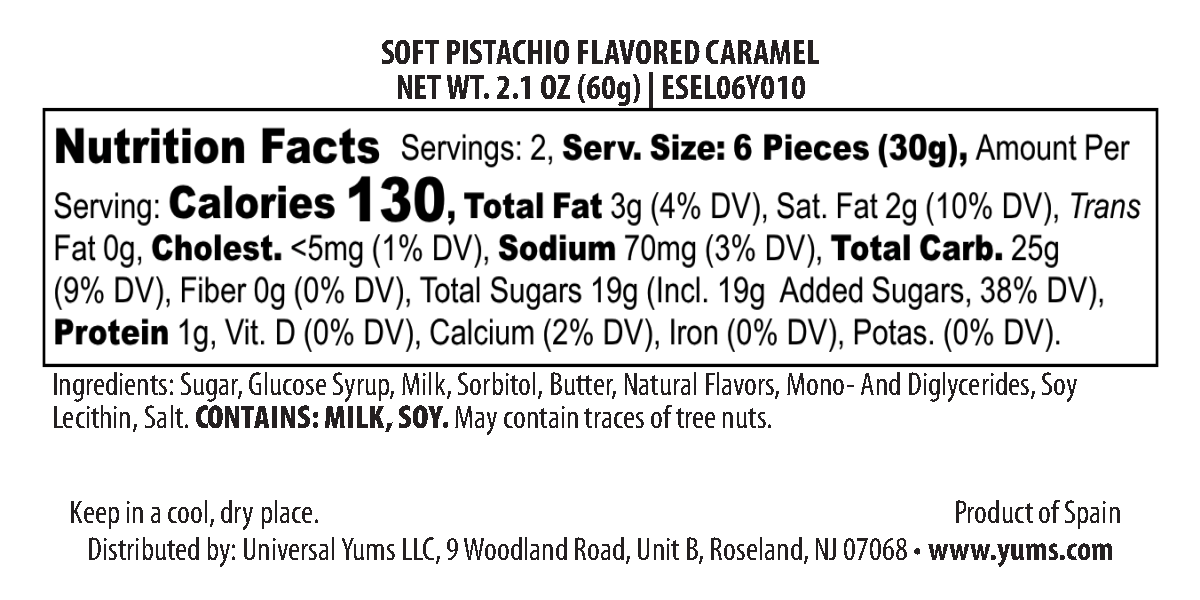 El Caserio Crema de Pistachio nutritional label