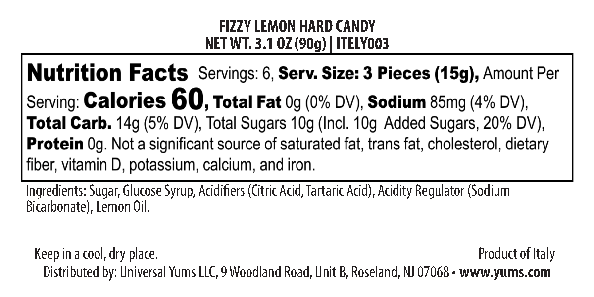 Selz Soda di Limone nutritional label