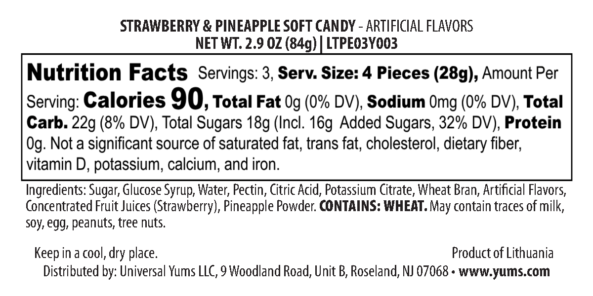Jellyssimo Candy nutritional label
