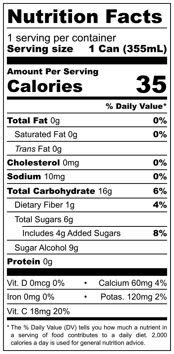 De La Calle Tepache nutritional label