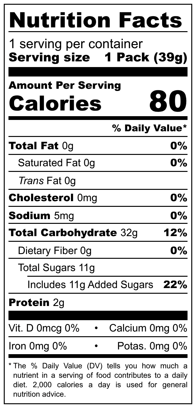 Kasugai Mochila nutritional label