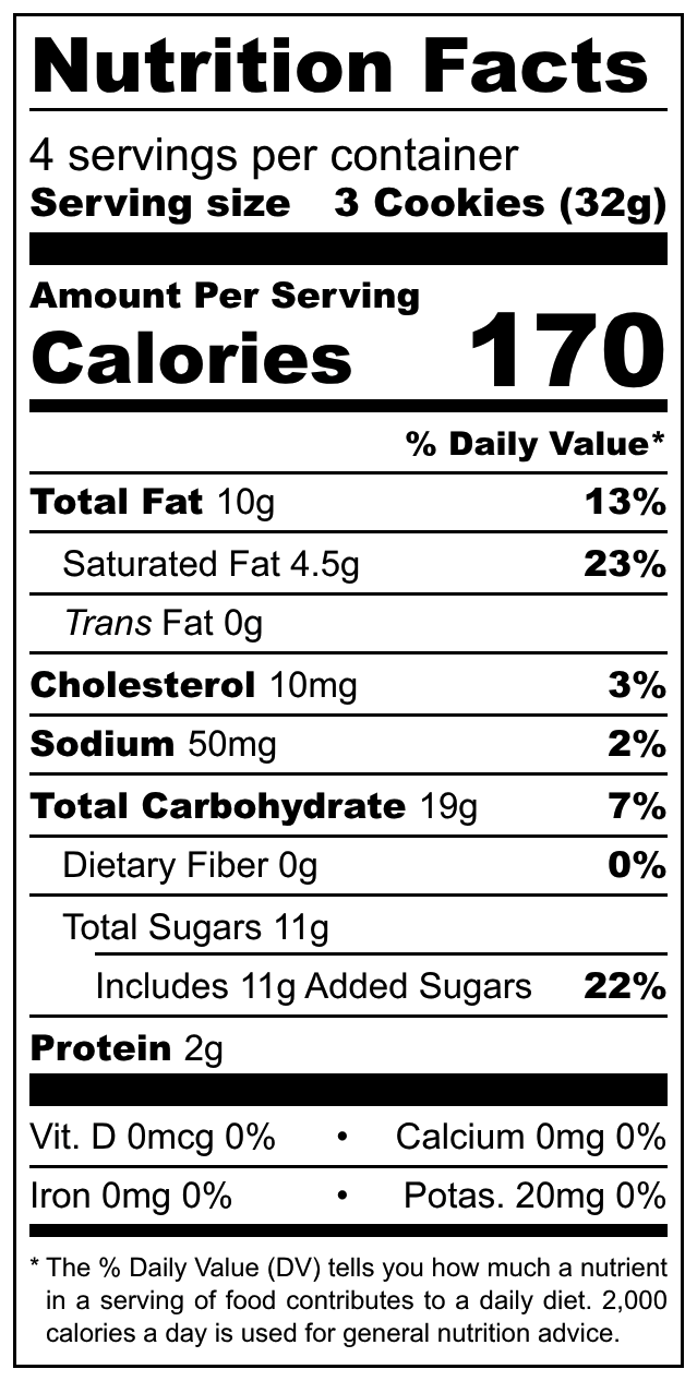 Languly Sandwich Cookies nutritional label