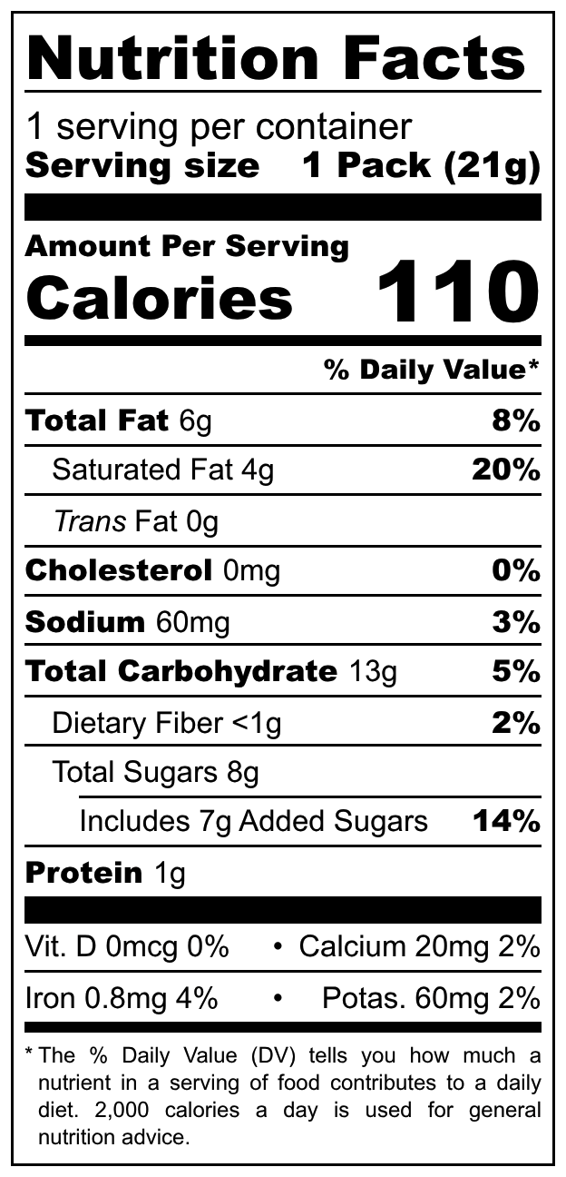 Yuraku Seika Black Thunder nutritional label