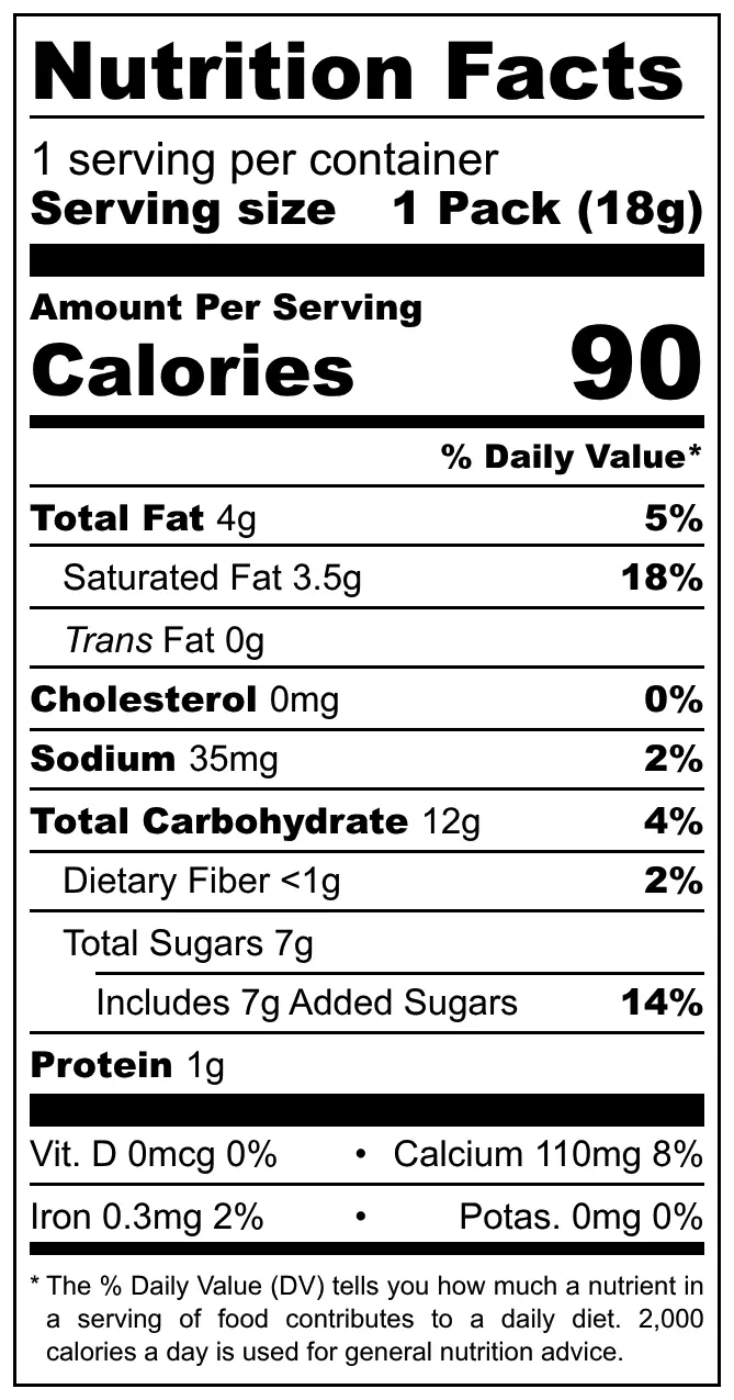 Unifirms Ticky nutritional label