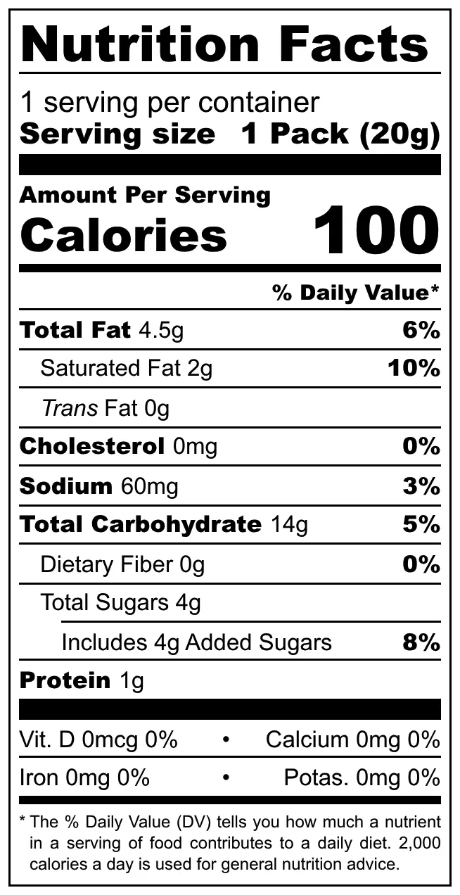 Unifirms Yo Friend nutritional label